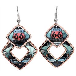 Cut Out Squares Shaped Route 66 Earrings
