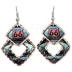 Cut Out Squares Shaped Route 66 Earrings