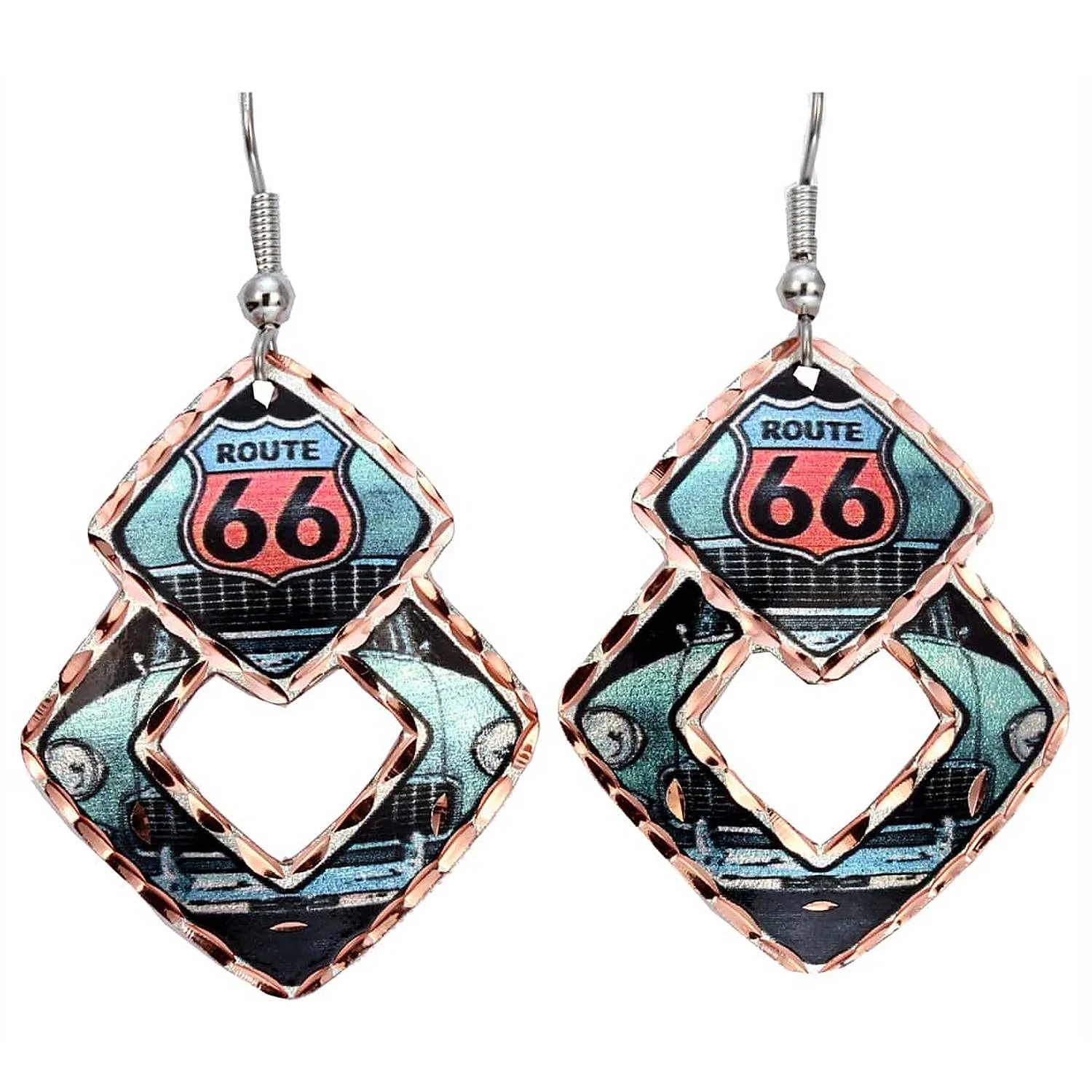 Cut Out Squares Shaped Route 66 Earrings
