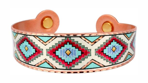 Wholesale solid copper magnetic bracelet handmade in colorful SW Native American art with amazing colors