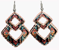 Colorful Southwest Native American earrings handmade in colorful abstract Indian artwork
