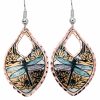 Copper dragonfly earrings highlighted with colorful accents
