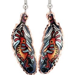 Feather Shape Kokopelli Earrings