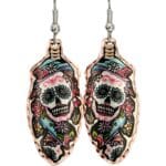 Copper Feather Day of the Dead Earrings