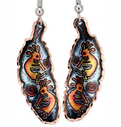 Copper Feather Kokopelli Earrings
