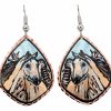 Horse earrings handmade from copper with blue background Horse earrings handmade from copper with blue background