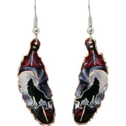 Howling Wolf Copper Feather Earrings for Women