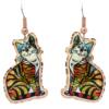 Cut out colorful tabby cat earrings for women, fun to wear cat lovers jewelry