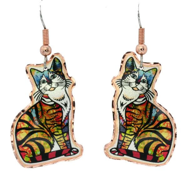 Cut out colorful tabby cat earrings for women, fun to wear cat lovers jewelry
