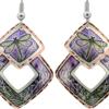 Dragonfly earrings handmade in cut out squares with purple flowers