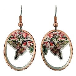 Incredible beautiful hummingbird earrings made from cut out copper with dazzling colors