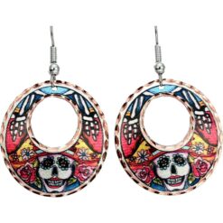 Day of the Dead Colorful Flowers and Skull Earrings