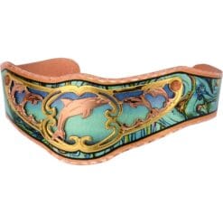 Cut out dolphin bracelet accentuated with colorful copper cuff
