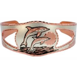 Buy marvelous dolphin bracelets made from copper accentuated with silver and black colors