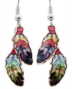 Double copper feather dangle earrings safe to wear for women with sensitive skin