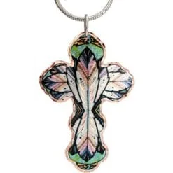 Buy copper feather cross necklaces created from watercolor artwork by Lynn Bean