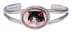 Magnificent handmade copper cat artwork decorated silver color wire bracelets with oval bezels