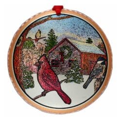 Buy cardinal handmade Christmas tree ornaments created in colorful artwork