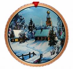 Handcrafted Christmas Tree Ornament Created in Colorful Winter Town Scene