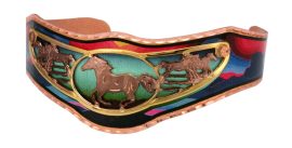Cut out horse bracelet accentuated with colorful copper cuff