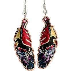 Buy dainty and feminine copper feather horse earrings