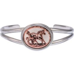 Affordable wholesale handcrafted artisan bracelets, silver-plated wire bracelets accentuate with copper horse artwork