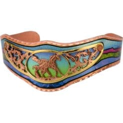 Cut out foal and horse bracelet accentuated with colorful copper cuff