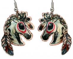 Indian Warhorse Earrings with Beautiful Copper Feather Dangles