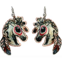 Buy unique jewelry horse art, war horse with dangle feathers