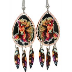 Spectacular Horse Earrings with Dangle Feathers