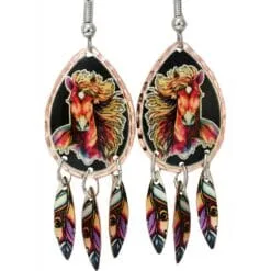 Spectacular Horse Earrings with Dangle Feathers