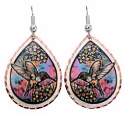 Hummingbird earrings with torch flame painting colors
