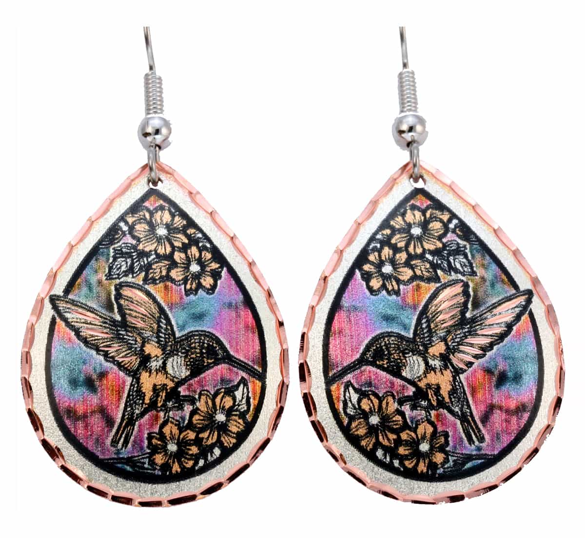 Hummingbird earrings with torch flame painting colors Hummingbird earrings with torch flame painting colors