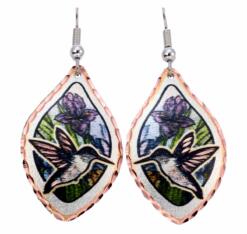 Hummingbird earrings with colorful flowers