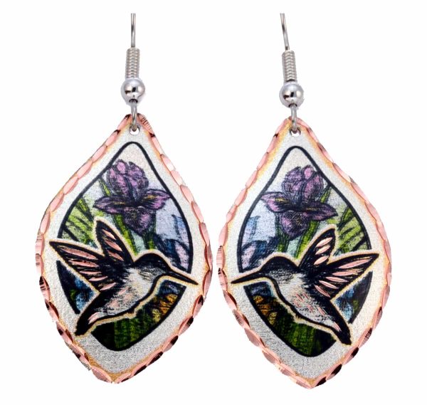 Hummingbird earrings with colorful flowers