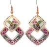 Hummingbird earrings made from copper in colorful flowers and hummingbird