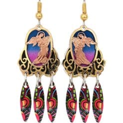 Buy angel earrings cut out copper with colorful background