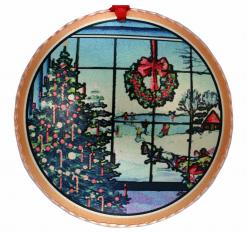Looking out Window Scene Colorful Handcrafted Copper Christmas Tree Ornaments