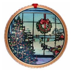 Handmade Copper Looking out Window Scene Colorful Christmas Tree Ornament
