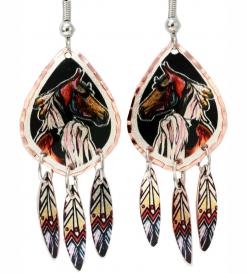 Native Horse Earrings with Dangle Feathers