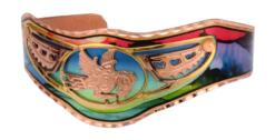 Nothing will flatter your lovely look more than this Native Haida eagle bracelet accentuated with colorful copper cuff
