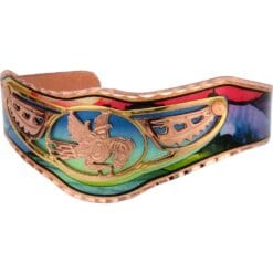 Cut out Native Haida eagle bracelet accentuated with colorful copper cuff