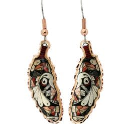 Copper Feather earrings handmade in Southwest Indian pottery design