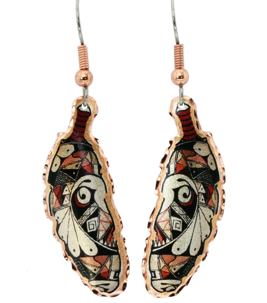 Native Pueblo Copper Feather Earrings, Buy Feather Art Copper Earrings