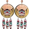 Northwest Native Haida totemic earrings with colorful background
