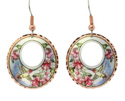 Round cut out hummingbird earrings handmade in beautiful design and colors