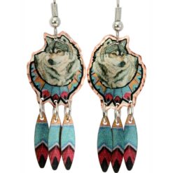 Buy Amazing Dangle Wolf Earrings with Dangle Copper Feathers