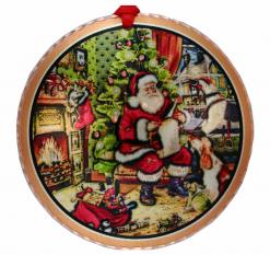 Santa by Christmas Tree Ornaments Handcrafted Copper Christmas Tree Ornament Created in Colorful Artwork