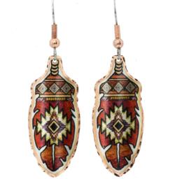 Feather-shaped copper Southwest Native American earrings for women
