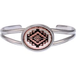 Oval bezel silver color wire bracelets embellished with handmade Southwest Native American copper artwork